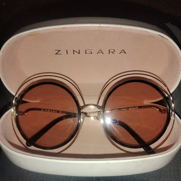 Zingara Women's Round Sunglasses in Brown with Gold Frame - Picture 1 of 2